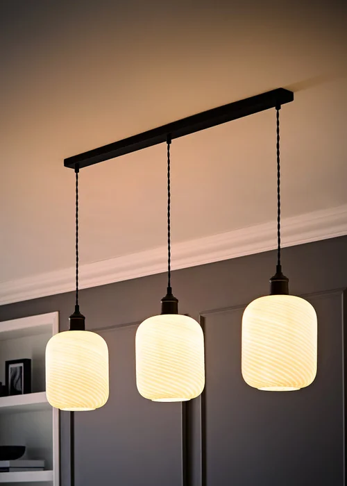ValueLights Emery Frosted Swirl Matte Black 3 Drop Diner Ceiling Light - One Size Image 2