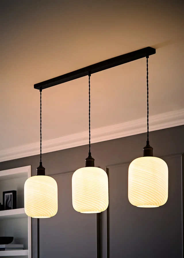 ValueLights Emery Frosted Swirl Matte Black 3 Drop Diner Ceiling Light