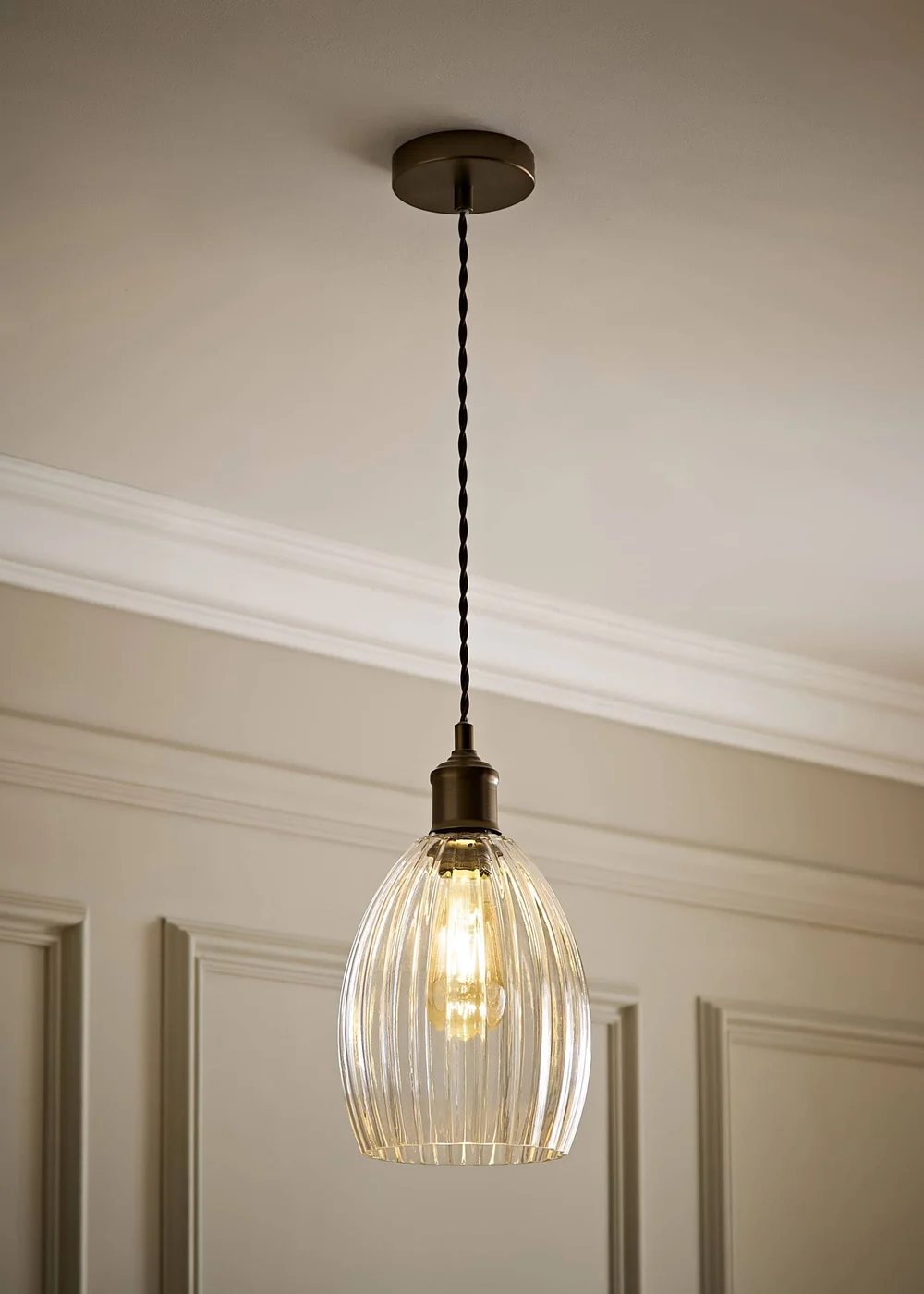 ValueLights Cheltenham Ribbed Glass Brushed Brass Ceiling Light - One Size Image 1