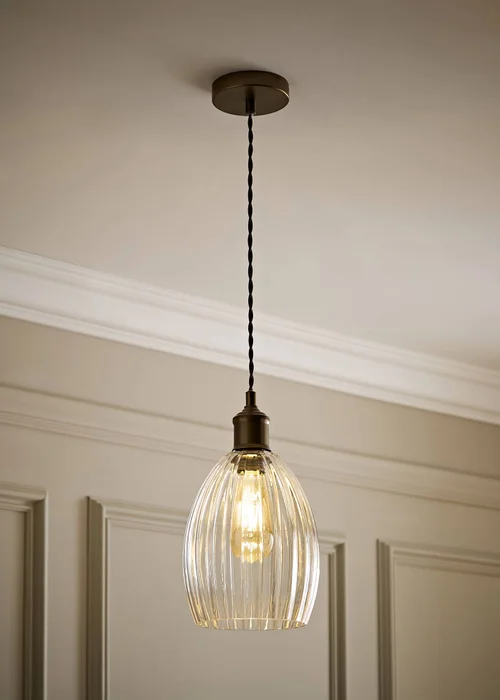 ValueLights Cheltenham Ribbed Glass Brushed Brass Ceiling Light - One Size Image 1