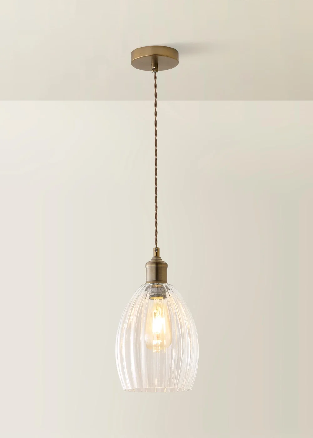 ValueLights Cheltenham Ribbed Glass Brushed Brass Ceiling Light - One Size Image 3