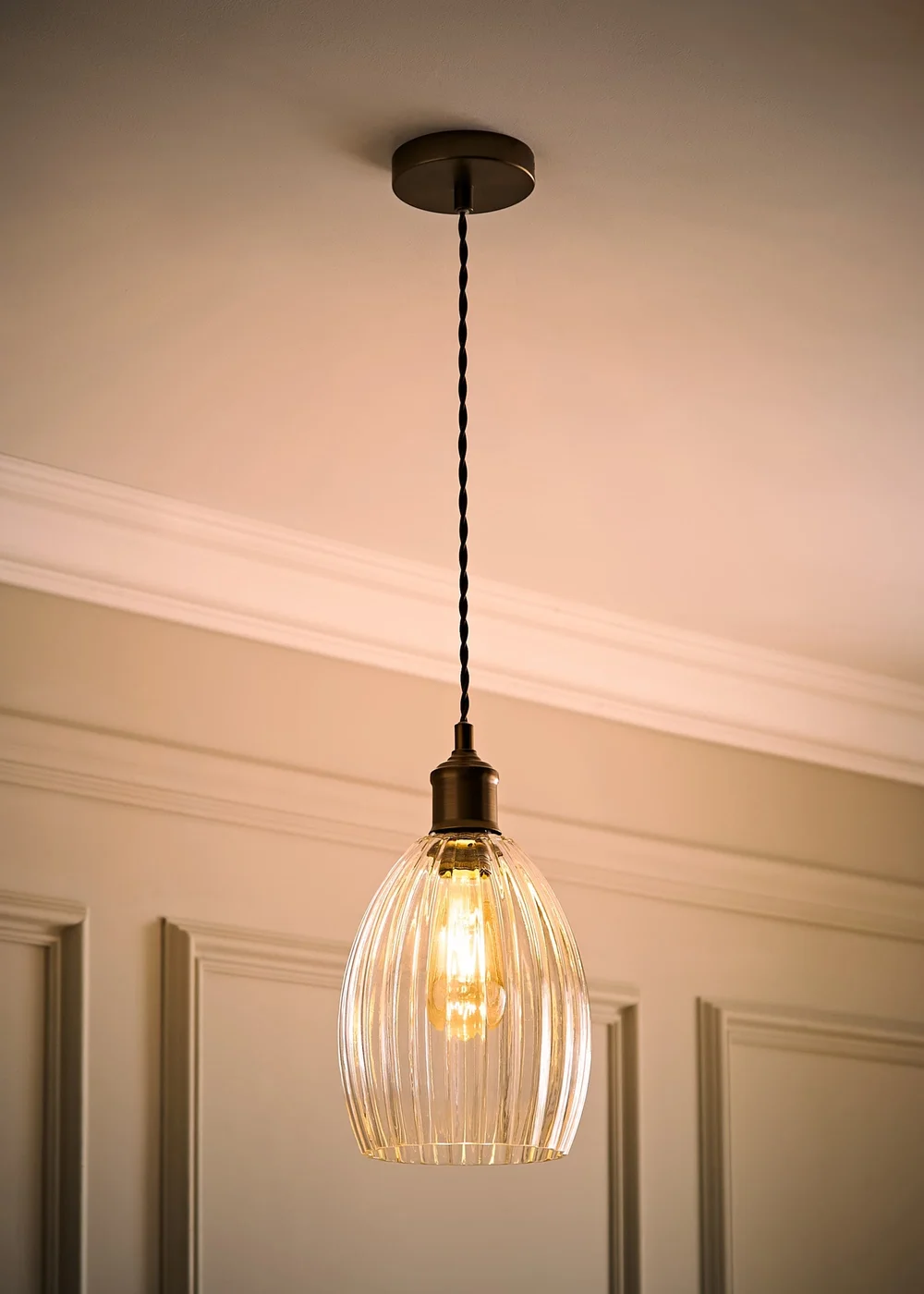 ValueLights Cheltenham Ribbed Glass Brushed Brass Ceiling Light - One Size Image 2