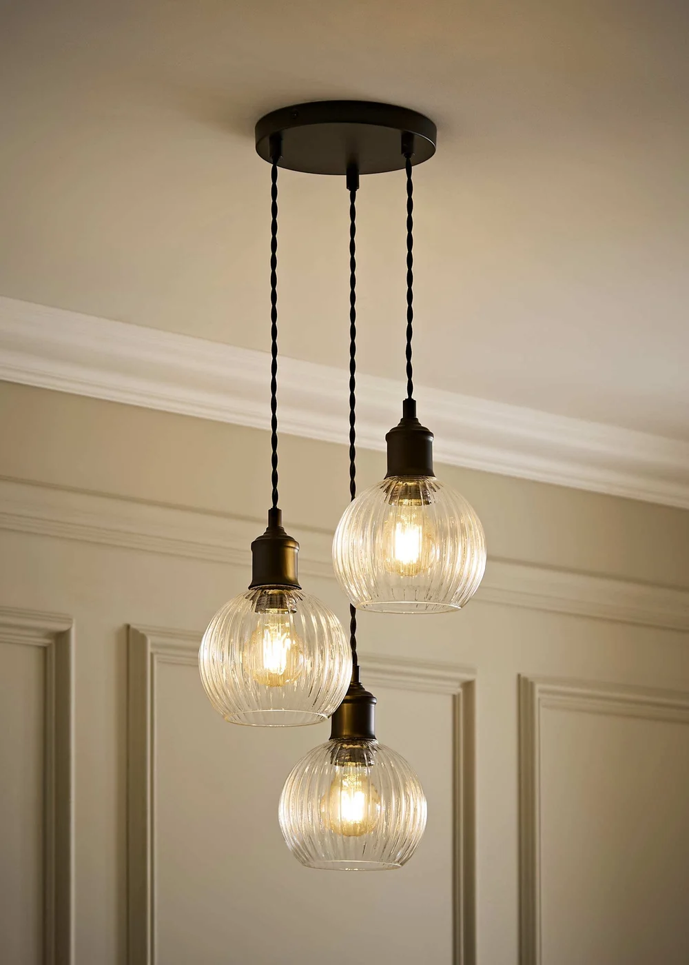 ValueLights Maddison Matte Black 3 Drop Cluster Ceiling Light - One Size Image 1