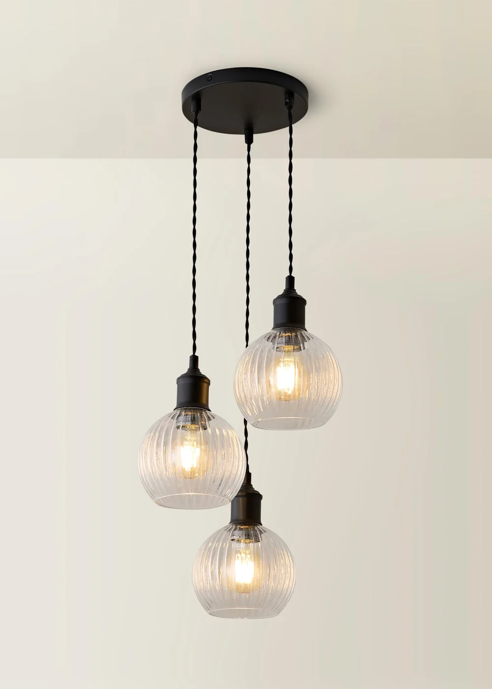 ValueLights Maddison Matte Black 3 Drop Cluster Ceiling Light - One Size Image 3