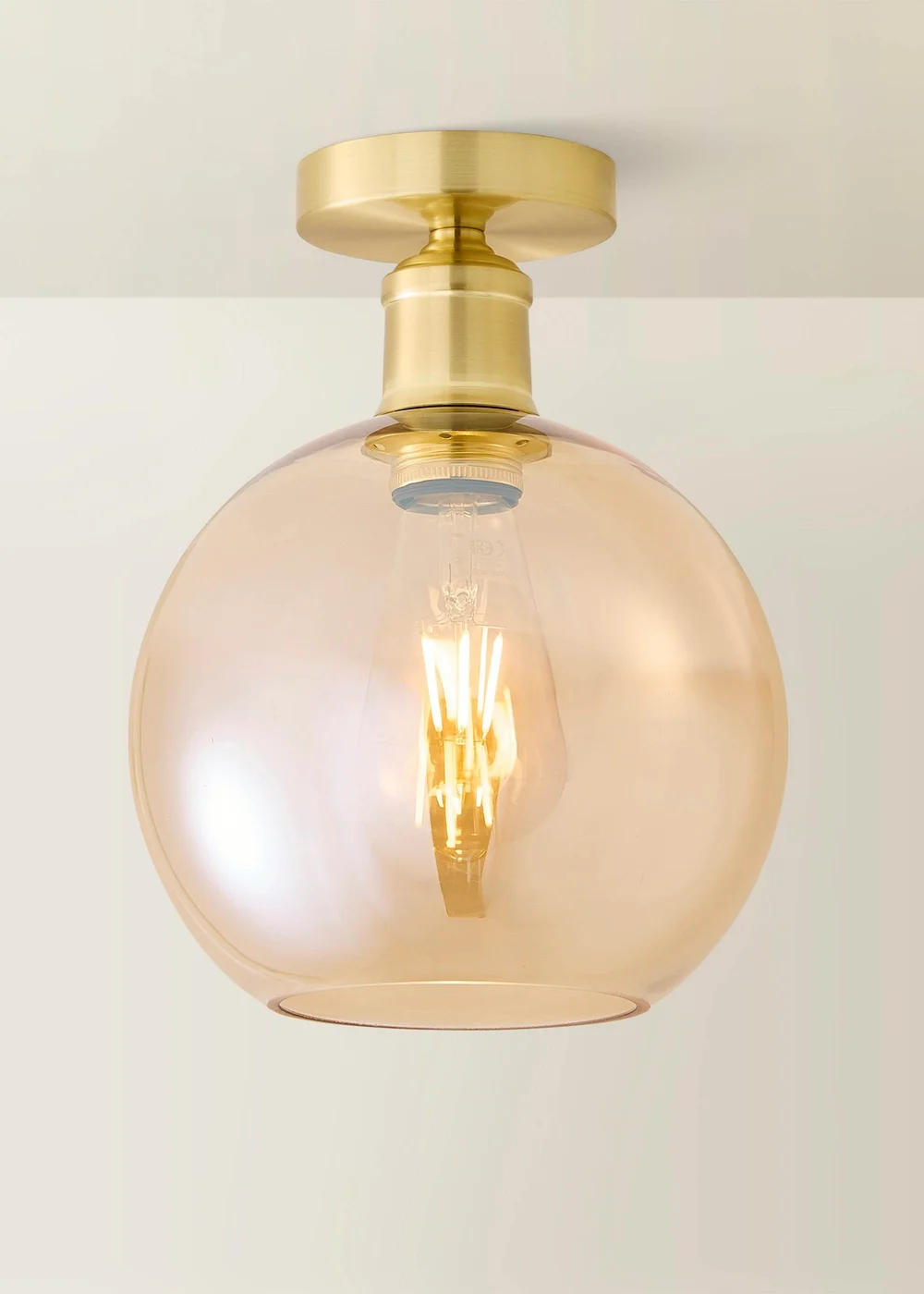 ValueLights Bellamy Amber Glass Brushed Gold Flush Ceiling Light - One Size Image 3