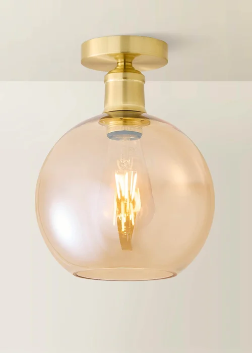 ValueLights Bellamy Amber Glass Brushed Gold Flush Ceiling Light - One Size Image 3