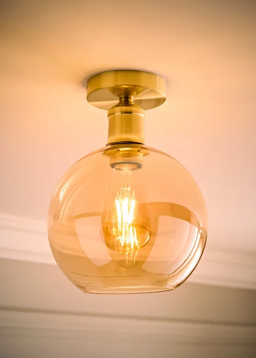 ValueLights Bellamy Amber Glass Brushed Gold Flush Ceiling Light - One Size Image 2