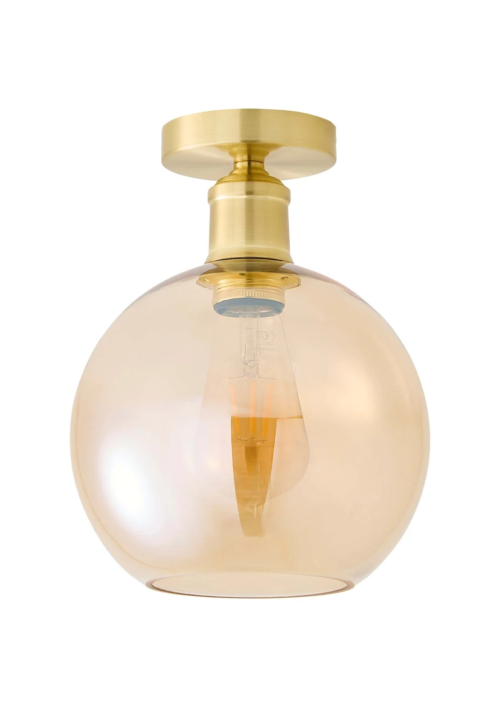 ValueLights Bellamy Amber Glass Brushed Gold Flush Ceiling Light - One Size Image 5