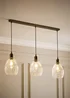 ValueLights Cheltenham Ribbed Glass Brushed Brass 3 Drop Diner Ceiling Light - One Size Image 1
