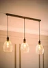ValueLights Cheltenham Ribbed Glass Brushed Brass 3 Drop Diner Ceiling Light - One Size Image 2