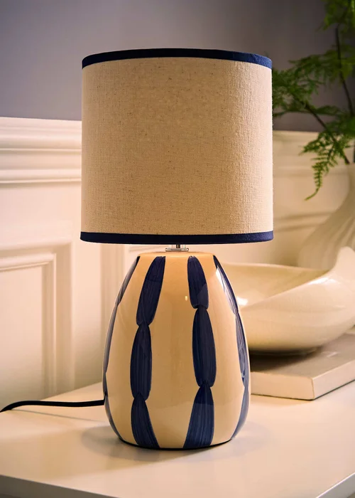 ValueLights Brynn Navy Painted Stripe Table Lamp - One Size Image 2