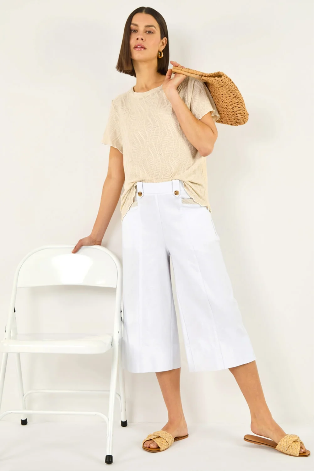 Roman White Wide Hem Cropped Trouser - 10 Image 1