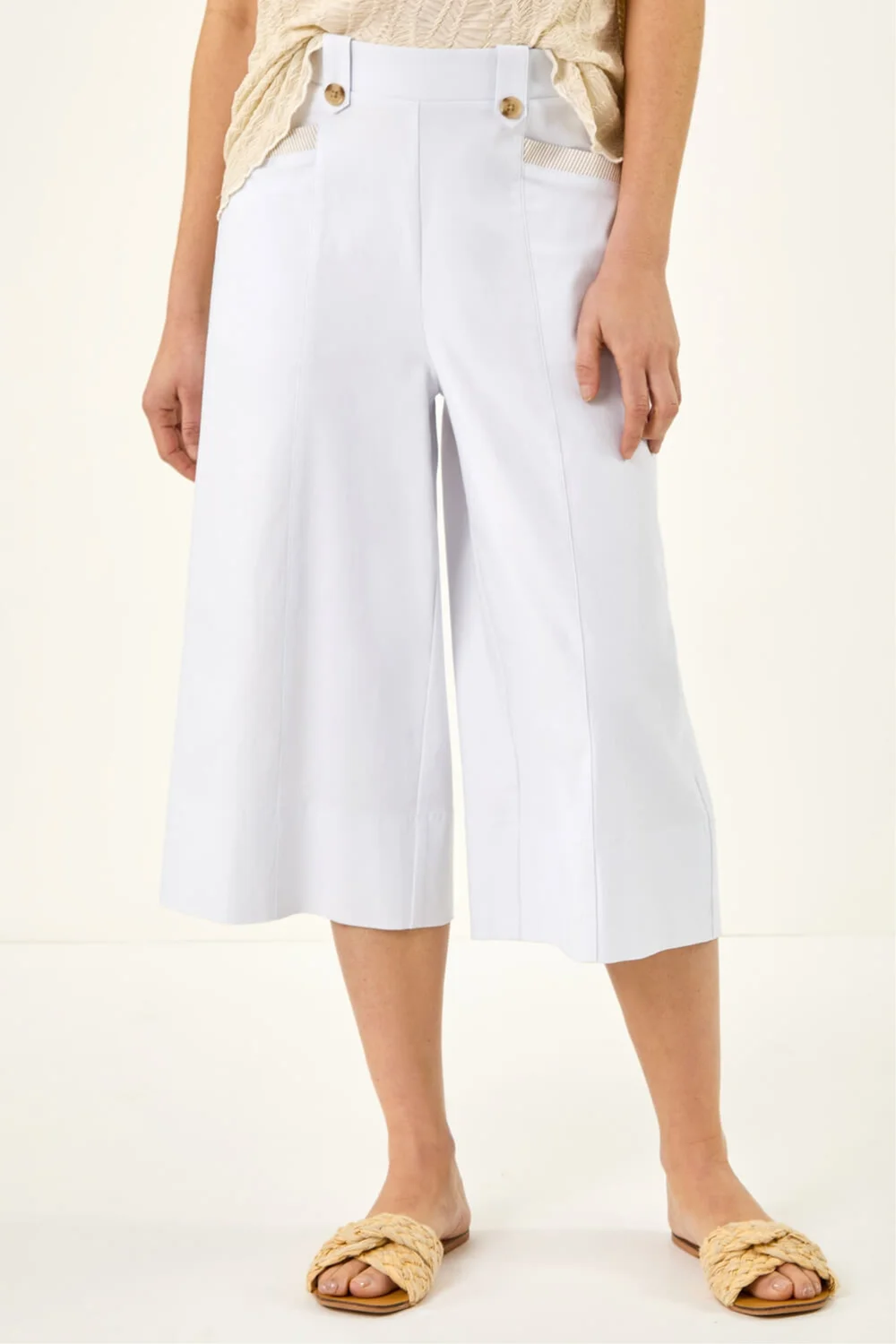 Roman White Wide Hem Cropped Trouser - 10 Image 4