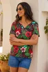 Roman Coral Textured Floral Print V-Neck Top - 14 Image 3