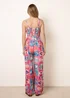 Blue Vanilla Pink Tie Front Jumpsuit In Postcard Print - L Image 4