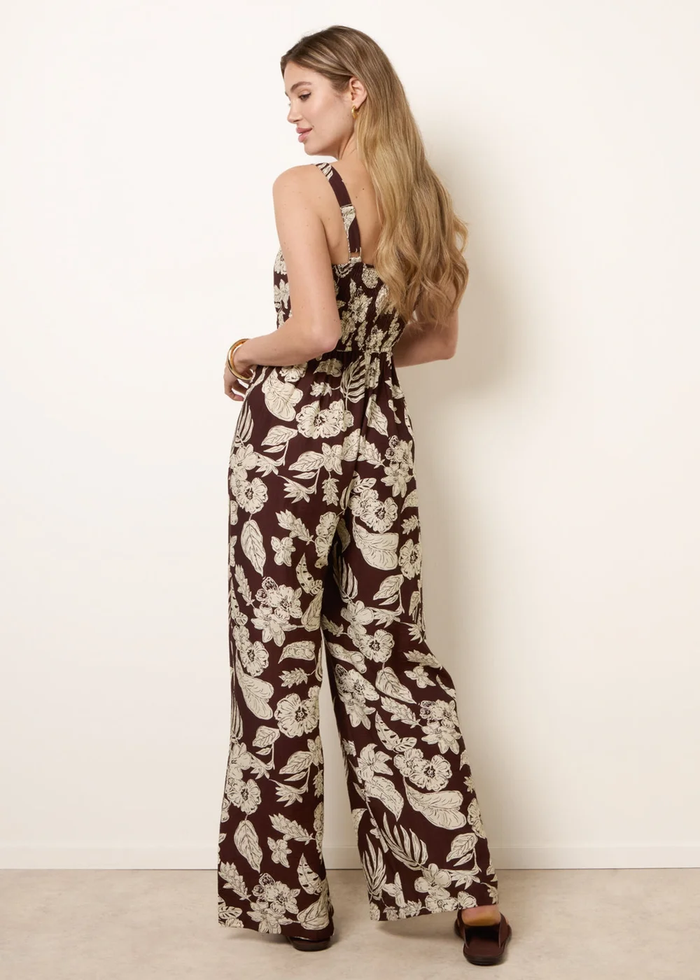 Blue Vanilla Brown Tropical Tie Front Jumpsuit - L Image 4