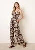 Blue Vanilla Brown Tropical Tie Front Jumpsuit - L Image 1