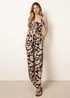 Blue Vanilla Brown Tropical Tie Front Jumpsuit - L Image 3