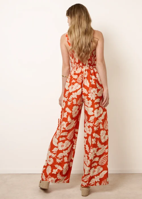 Blue Vanilla Orange Tropical Tie Front Jumpsuit - M Image 4