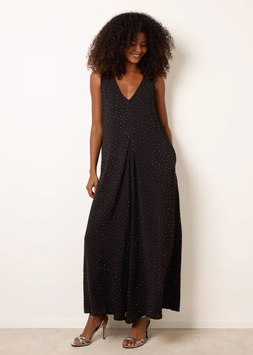 Blue Vanilla Black Pleat Front Diamante Jumpsuit - S/M Image 2