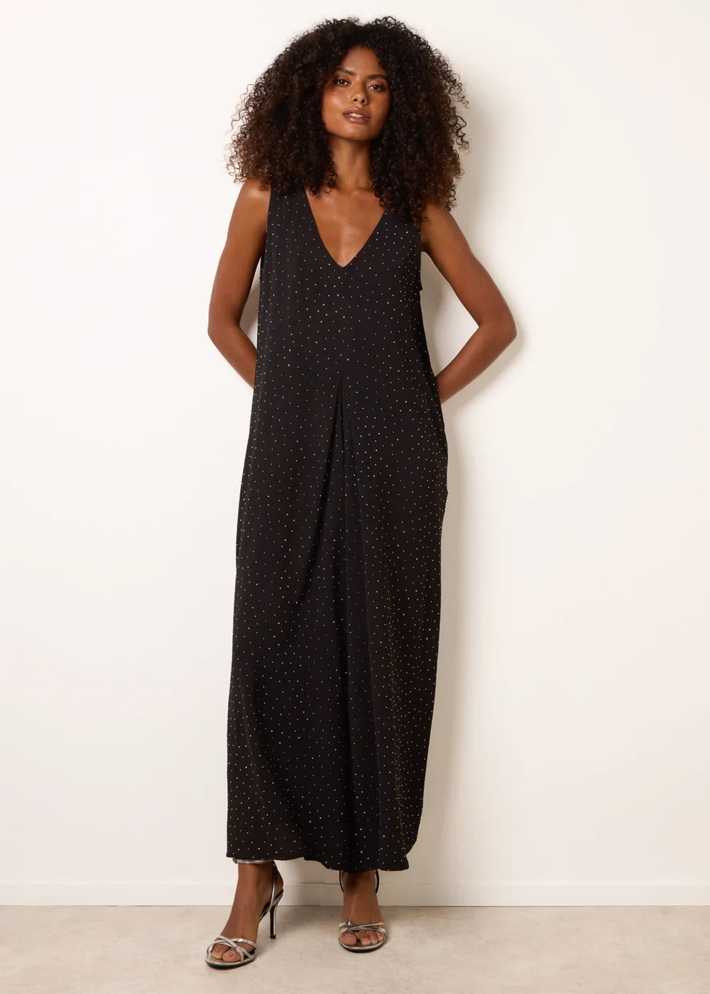 Blue Vanilla Black Pleat Front Diamante Jumpsuit - S/M Image 1