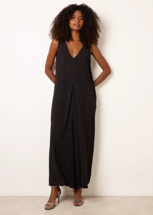 Blue Vanilla Black Pleat Front Diamante Jumpsuit - S/M Image 1
