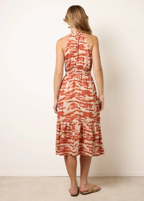 Blue Vanilla Red Blurred Tiered Halter Neck Midi Dress - L Image 5