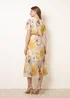Blue Vanilla Yellow Pleated Scoop Neck Short Sleeve Floral Dress - S Image 4