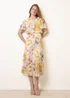 Blue Vanilla Yellow Pleated Scoop Neck Short Sleeve Floral Dress - S Image 1