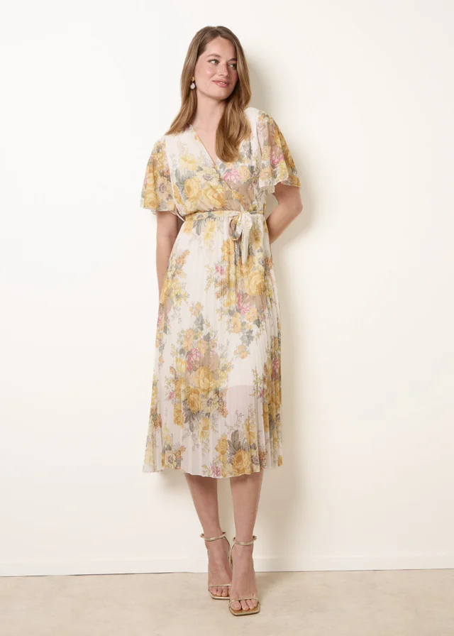 Blue Vanilla White Crossover Pleated Print Dress