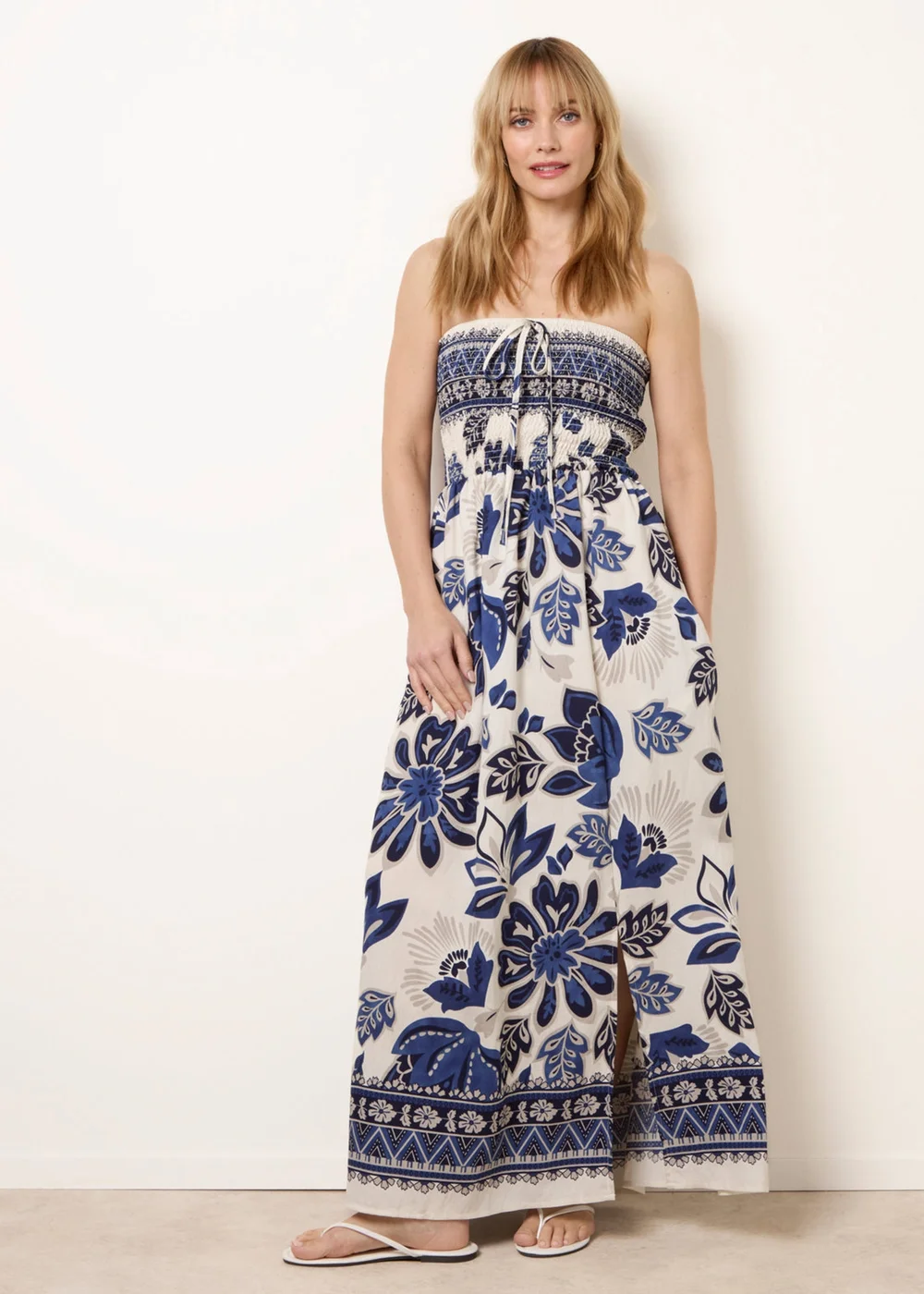 Blue Vanilla Navy Flower Print Bandeau Maxi Dress - S/M Image 3