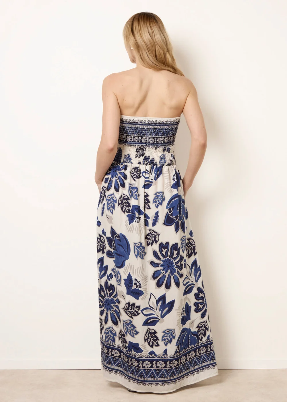Blue Vanilla Navy Flower Print Bandeau Maxi Dress - S/M Image 4