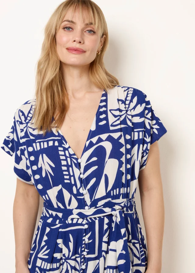 Blue Vanilla Blue Tropical Block Print Dress