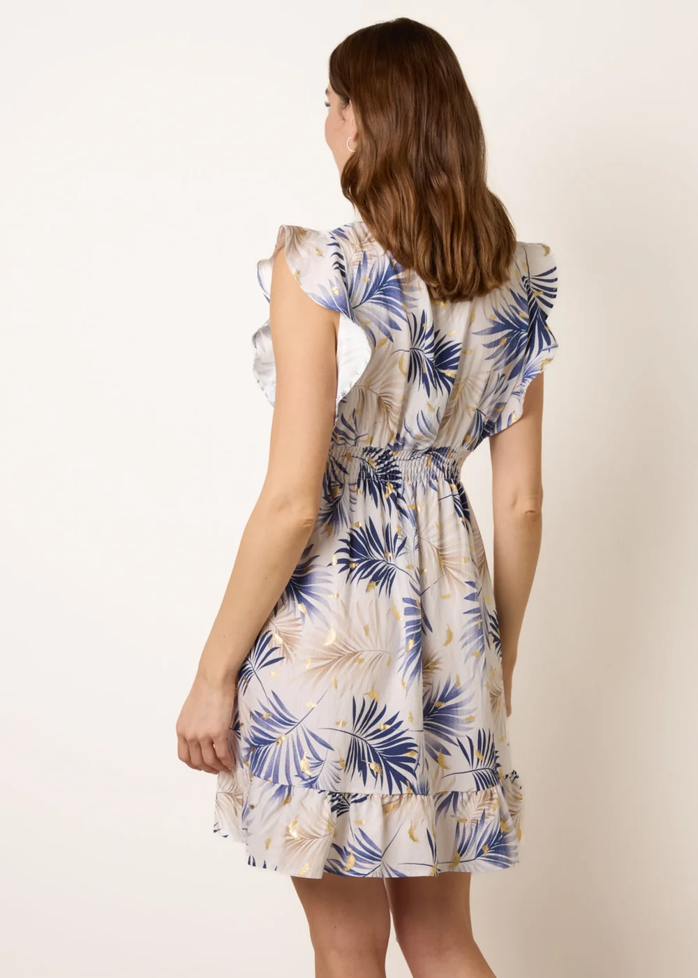 Blue Vanilla Navy Tropical Dress With Leaf Print - S Image 4