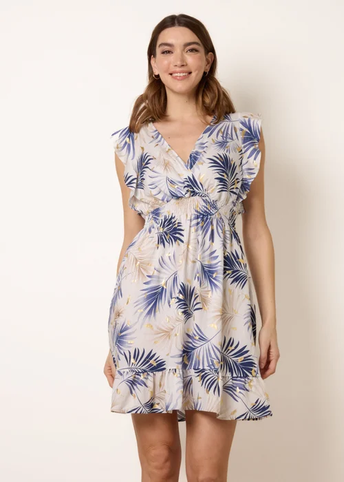 Blue Vanilla Navy Tropical Dress With Leaf Print - S Image 2