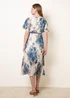 Blue Vanilla White Crossover Pleated Print Dress - L Image 4