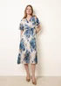 Blue Vanilla White Crossover Pleated Print Dress - L Image 1