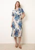 Blue Vanilla White Crossover Pleated Print Dress - L Image 3