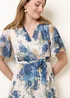Blue Vanilla White Crossover Pleated Print Dress - L Image 2