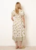 Blue Vanilla Green Square Neck Puff Sleeve Shirred Border Midi Dress - L Image 4