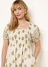 Blue Vanilla Green Square Neck Puff Sleeve Shirred Border Midi Dress - L Image 2
