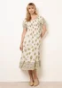 Blue Vanilla Green Square Neck Puff Sleeve Shirred Border Midi Dress - L Image 1