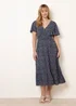 Blue Vanilla Navy Angel Sleeve Shirred Waist Tier Hem Midi Dress - S Image 3