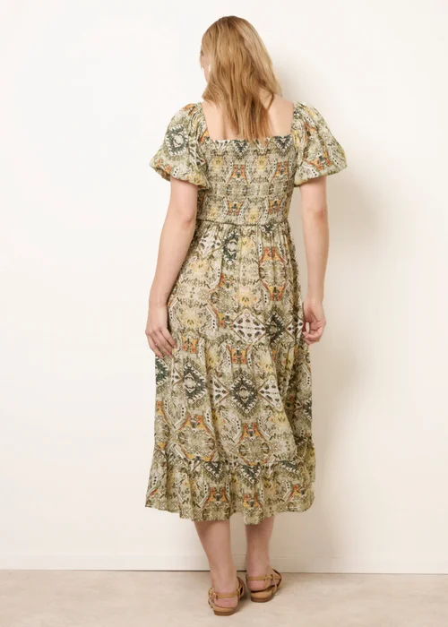 Blue Vanilla Green Abstract Print Puff Sleeve Midi Dress - S Image 4
