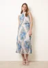 Blue Vanilla White Printed Sleeveless Cowl Neck Pleated Dress - S Image 1