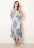 Blue Vanilla White Printed Sleeveless Cowl Neck Pleated Dress - S Image 3