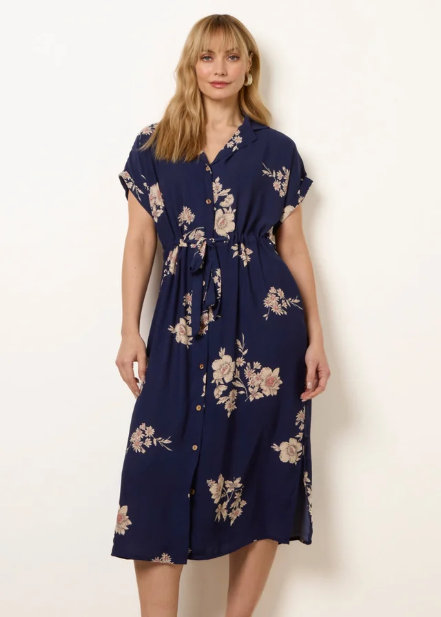 Blue Vanilla Navy Drawstring Midi Shirt Dress