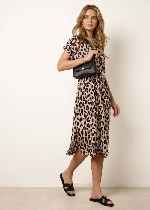 Blue Vanilla Brown Animal Drawstring Waist Shirt Dress - M/L Image 1