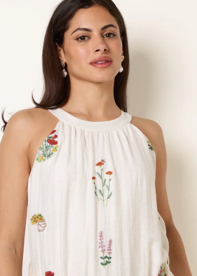 Blue Vanilla Stone Halter Neck Embroidered Dress