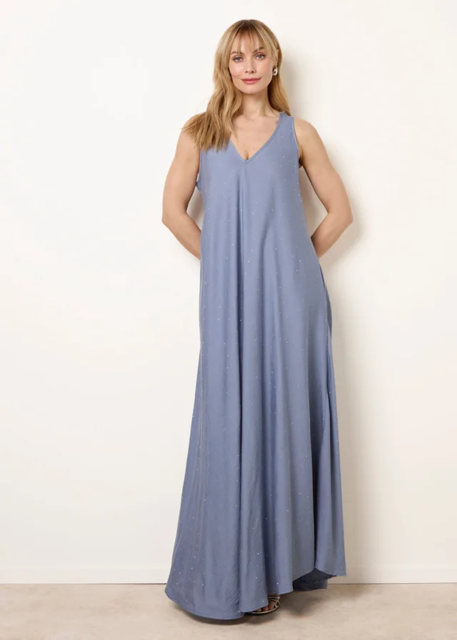 Blue Vanilla Blue Diamante V Neck Dress